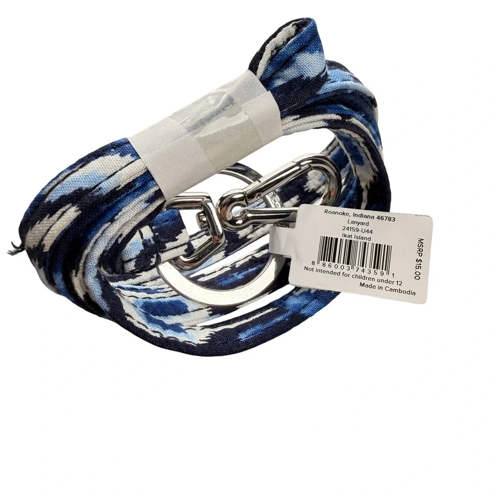 Vera Bradley Women Ikat Island Lanyard OS Blue Patterned Keychain NWT
